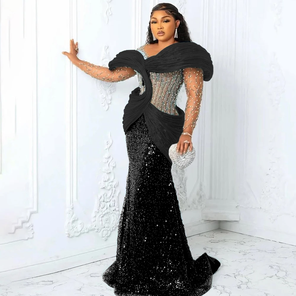 Customized Blue African Prom Dresses Plus Size 3D Pleated Off the Shoulder Evening Gowns Aso Ebi Style Wedding Reception Dress image 5