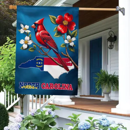 North Carolina State Cardinal and Dogwood Flowers Flag Garden Flag