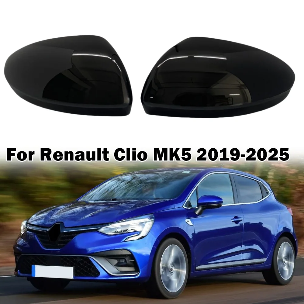 

For Renault Clio MK5 2019 2020 2021 2022 2024 2025 Glossy Black/White Car Replacement Rearview Side Mirror Cover Wing Cap
