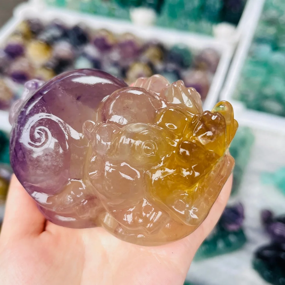 Natural Colored Fluorite Pixiu Carving Crystal Healing Animals Figurines Home Decorations DIY Holiday Gift 1pcs view 3