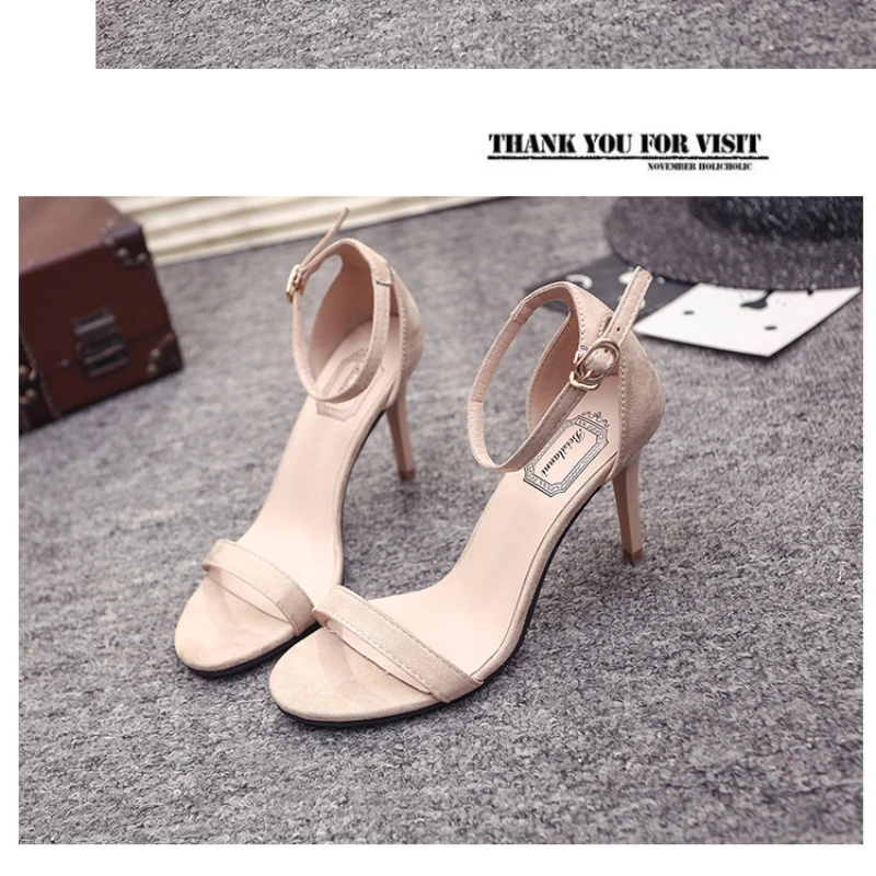 Solid Color Square Head Simple Fashion High-heeled Shoes Women  New One-line Buckle Comfortable Leather Sandals Women’s