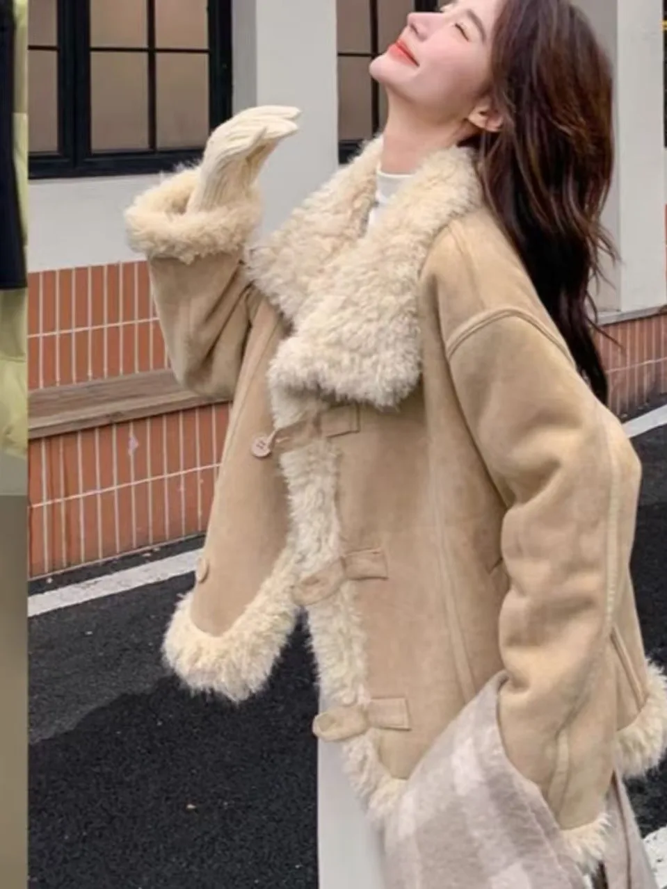 甘味のあるアゲル・アオセフュール・ソフトスエード・オルト・ジャエット・ウィンター・ニュースレ・スモールサイズ・レディース・ファイオン・ラムファー・インティエイテッド・アウターウェア