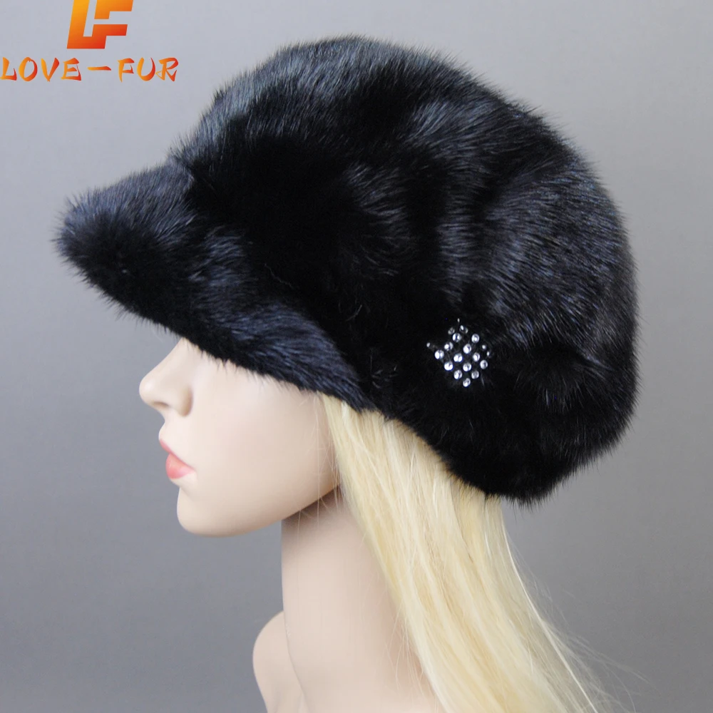 

New Luxurious Ladies Fashion 100% Natural Mink Fur Visors Caps Winter Women Warm Outdoor Mink Fur Cap Full Pelt Female Fur Hats