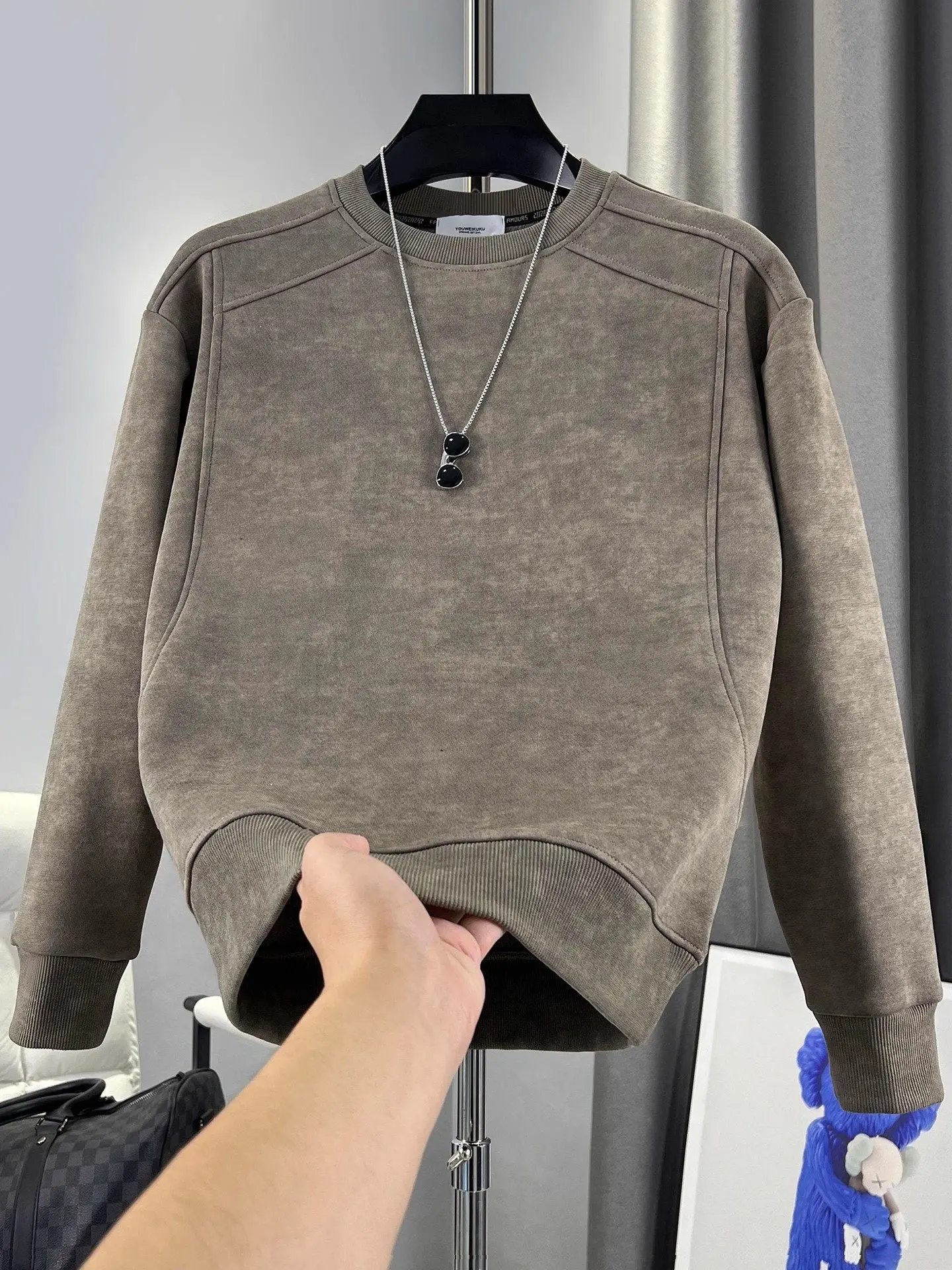

Men's Casual Tie Dye Fce Lined Long Sve round Ne Sweatirt Warm Sli Versatile Autumn Winter Streetwear Faion