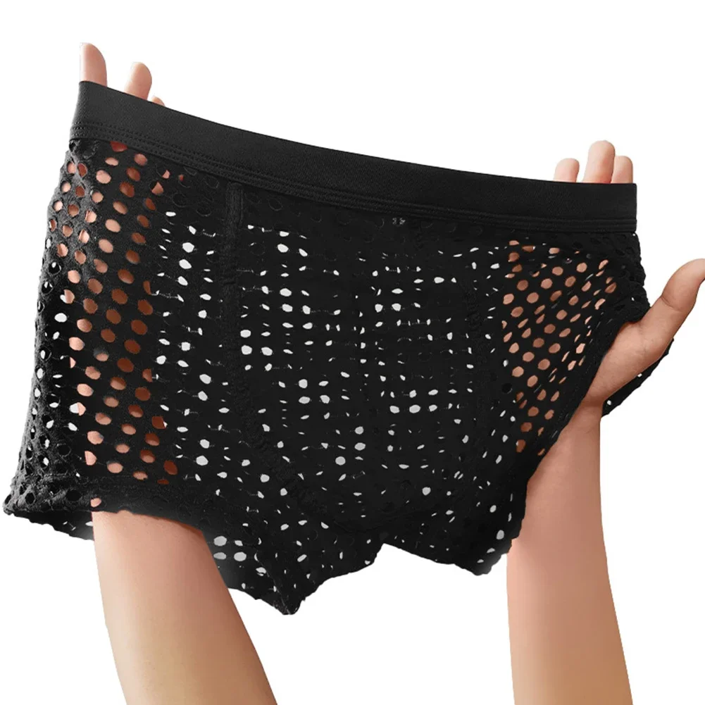 

Men Sexy Hole Transparent Boxers Low-Waist Stretch Mesh Ultra-Thin Underwear Breathable Panties Shorts See Through Underpants