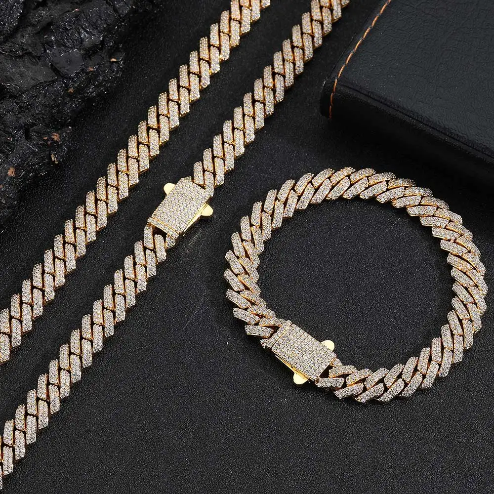 

Hip Hop Jewelries Spring Buckle Double Row Cubic Zircon 8mm CZ Shining Miami Cuban Link Chain Necklace For Women Men Gift