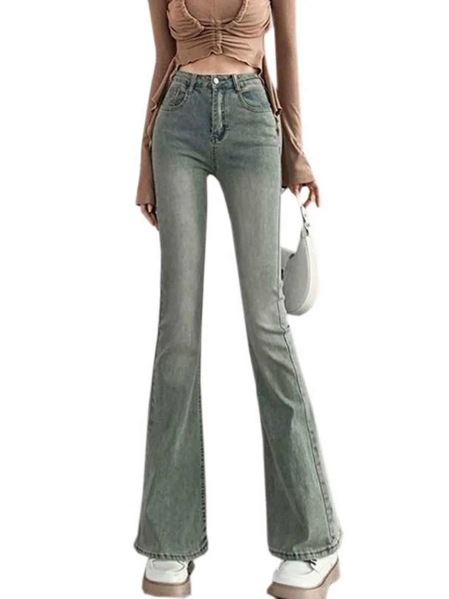 

Легкие джинсы Bell Bot с высокой талией, прямые эластичные женские джинсовые брюки, осенняя коллекция, длинные брюки