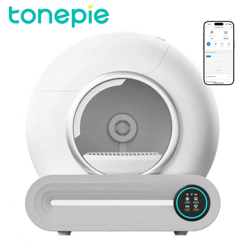 Tonepie New Version Intelligent Cat Litter Box, Cat Toilet, Electric APP Control Pet Litter Tray, Automatic Self Cleaning