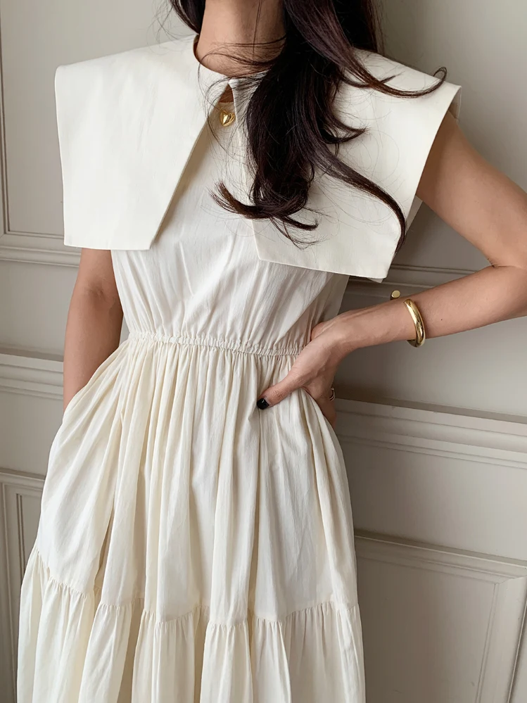 

Princess Style Sleeveless Vest Dress Women's Chic Waist-Cinching Slimming Pleated Splice Long Dress City Commute Summer Fashion