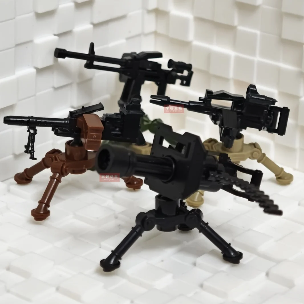 Military WWII Weapons Building Blocks Soldier Figure Toy Gatling M2 Heavy Machine Gun NSV M19 Box Rifle Bullet Chain Mortar K045