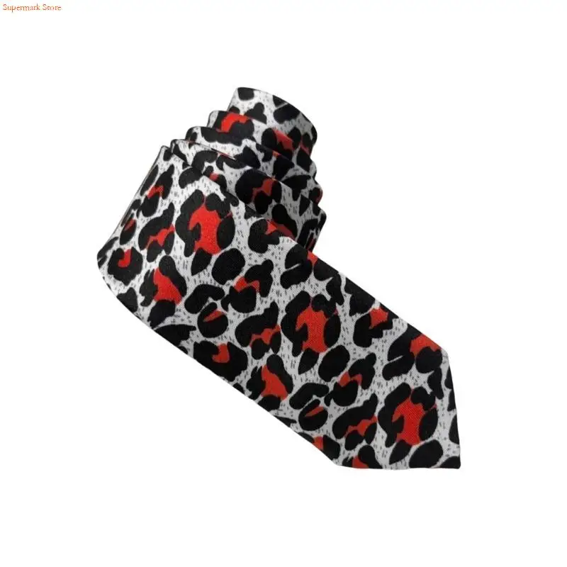 Q5WE Fashion Forward Leopard Necktie Unisex Long Tie for Trendy and Professional Look