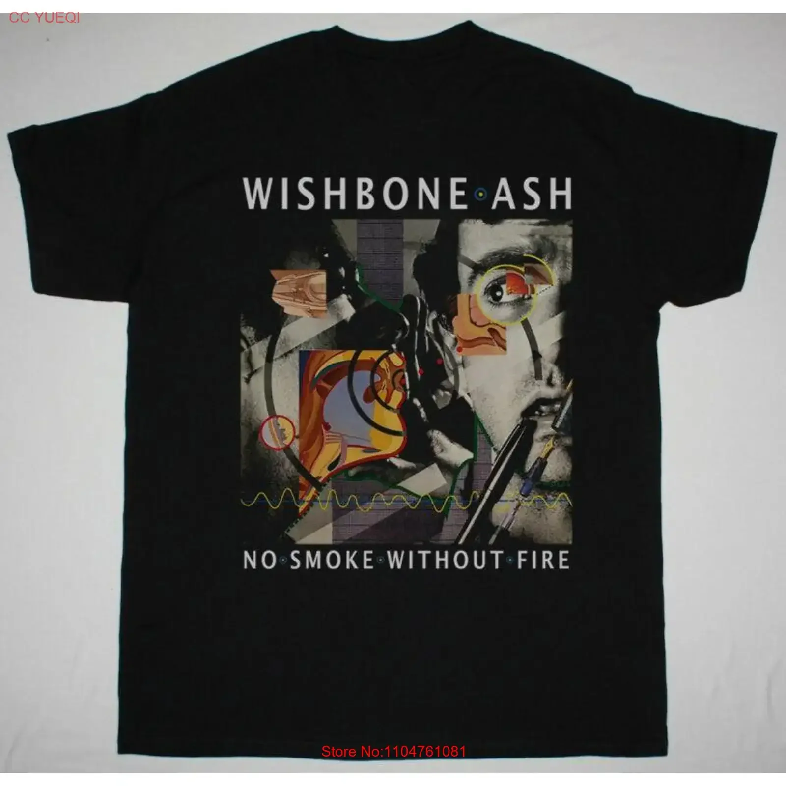 Wishbone Ash VTG no smoke without fire black T shirt 1U499 vintage Washed Stylish graphic Breathable Top For Everyday Wear