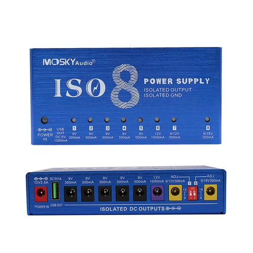 Fuente de alimentación de pedal MOSKY ISO-8 con protección de cortocircuito independiente de 9 canales/para pedal de efectos de guitarra