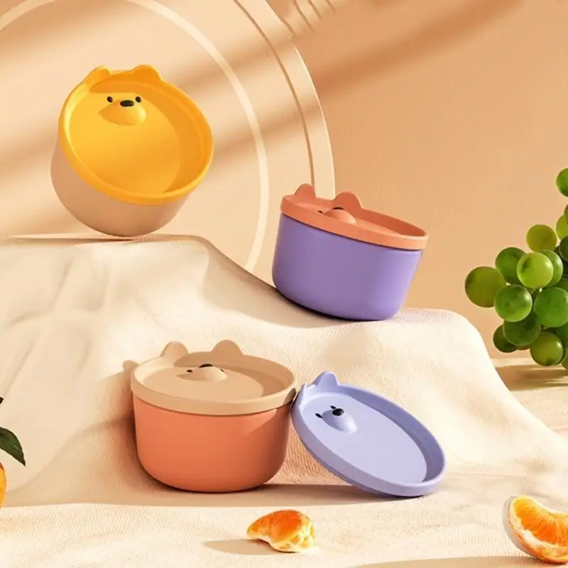 

F19F Soft Baby Bowl Cartoon Bear Bowl Drop Resistant Microwave Dishwasher Safe