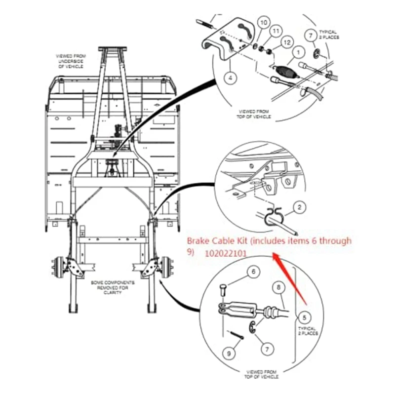 Clubcar,ドライバー,助手席,ゴルフカート用のブレーキケーブル,1020221-002, 102022101,1019907