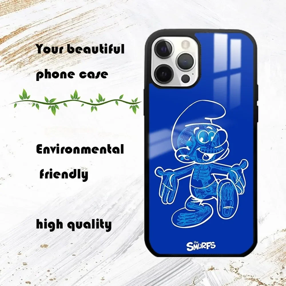 Cartoon The S-Smurfs Phone Case For iPhone 16 15 14 13 12 11 Pro Max Plus Mini PC Fashion mirror phone case