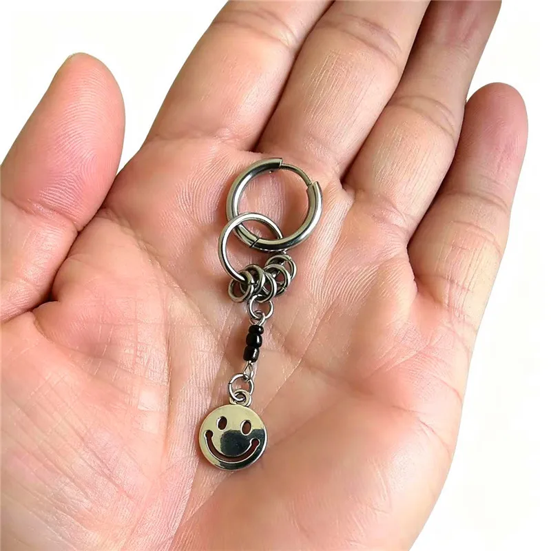 Unique and Trendy Black Rice Bead Multi-Circle Smiley Face Ear Cuffs, Unisex Gift, Internet Celebrity Earrings, Fashion Accessories