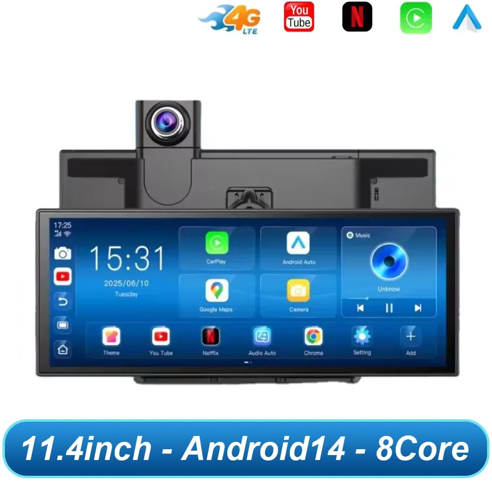 11.4 Inch 8G+128G Android 14 WIFI 4G Car Rearview Mirror Stream Media Navi Dash Cam 1080P Camera Car Dvr ADAS Super Nigh