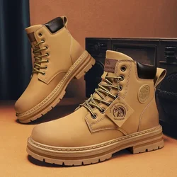 Retro Casual Hoge Laarzen voor Mannen Winter Dikke Rabarber Laarzen Heren Motor Enkellaarsjes Lace-Up Werkschoenen Botas Hombre