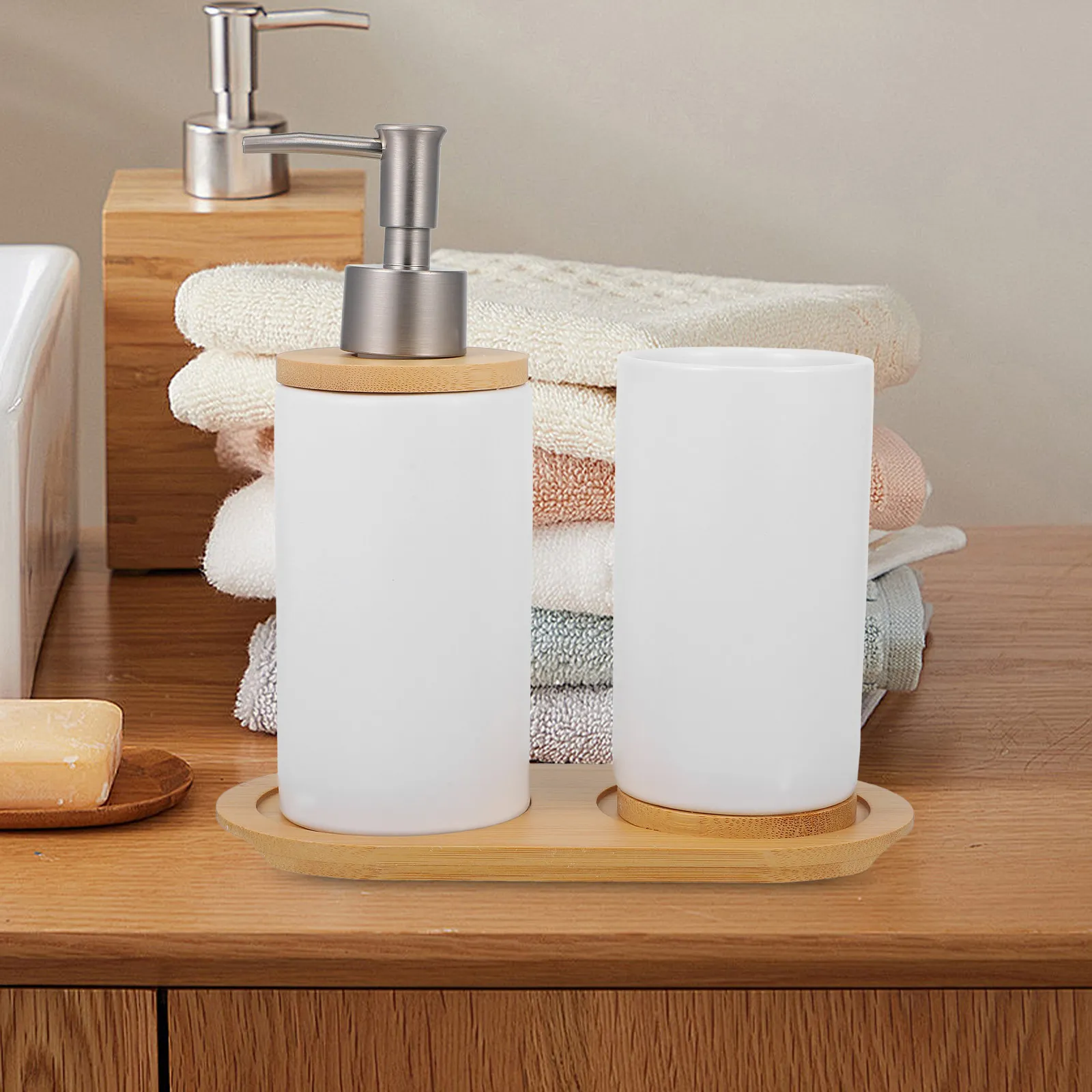 

Набор аксессуаров для ванной комнаты: органайзер для столешницы с керамической поверхностью премиум-класса, легко чистящийся, с держателем для зубных щеток и мыльницей