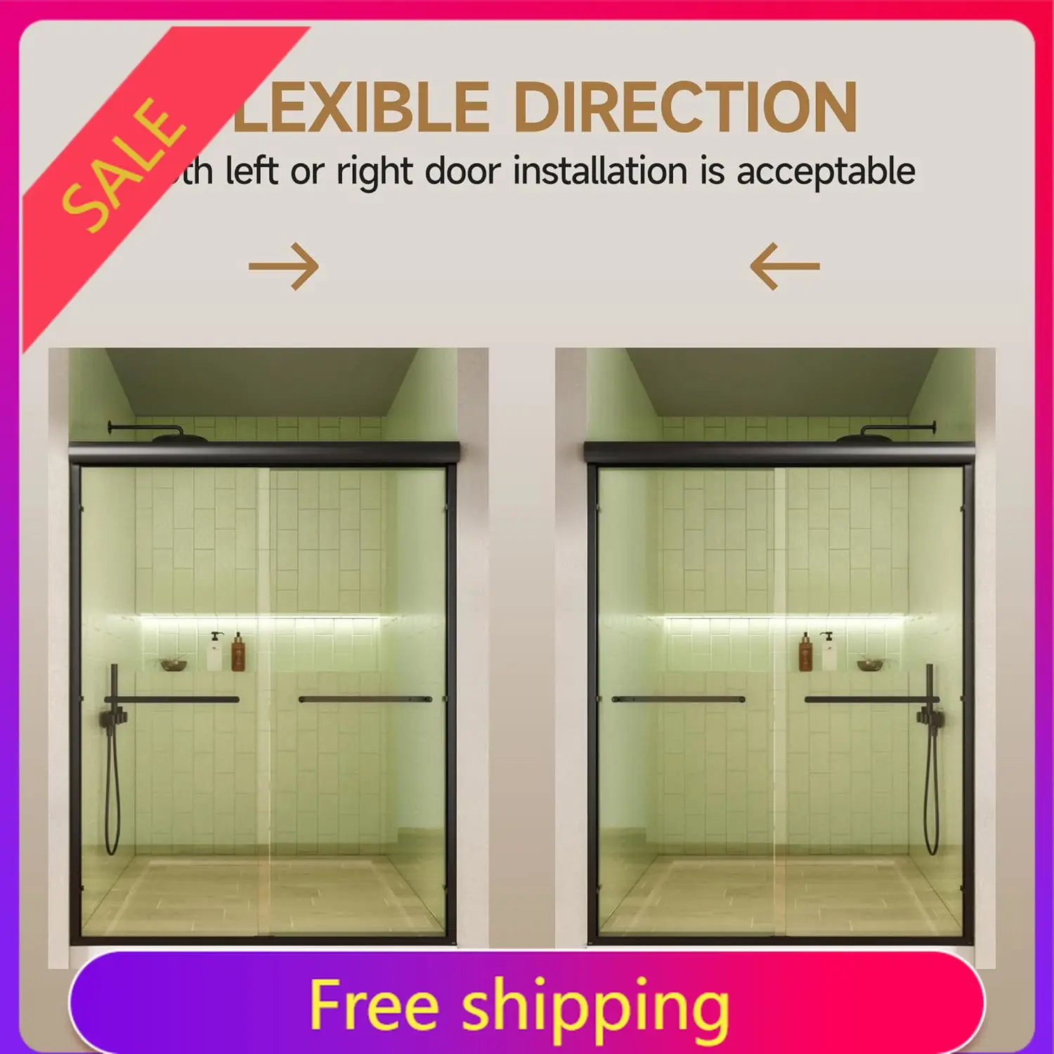 

Shower Door, 50–54 in W x 72 in H Sliding Glass Shower Door, Matte Black Aluminum Frame, 1/4 in (6mm) High-Strength Tempered Gla