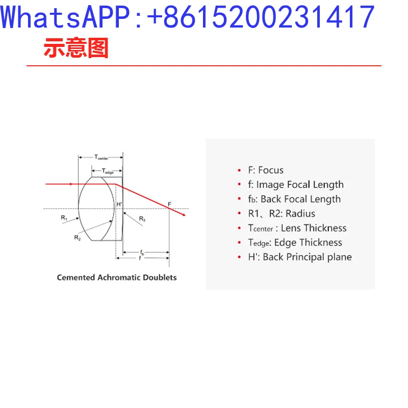 Optoelectronic research experimental equipment - achromatic double laminated lens, anti reflective film: 400 nm-700 nm