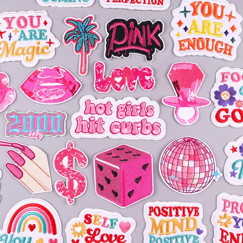 

Pink Series Embroidery Patch DIY Iron On Patches For Clothing Thermoadhesive Patches On Clothes Sewing Embroidered Stickers