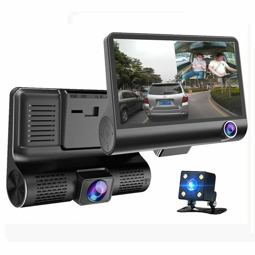 3 Cameras Car DVR Dash Camera 4.0 Inch Full HD 1080P Vehicle Video Recorder Front Rear View Monitoring System Support G-Sensor