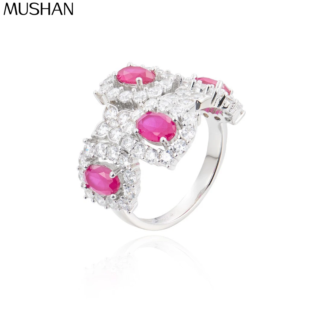 

MS Luxury Jewelry New Palace Ring 925 Silver Inlay Simulation Red Treasure Retro Style Luxury Temperament Lady Ring