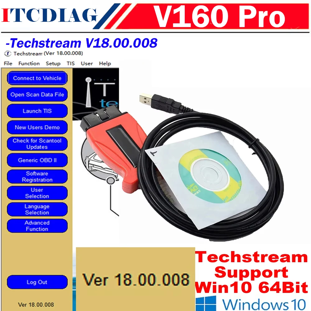 V160 JLR Pro J2534 for Volvo and for TOYOTA TIS Techstream 18.00.008 PK MINIVCI MINI VCI OTC Openport2.0