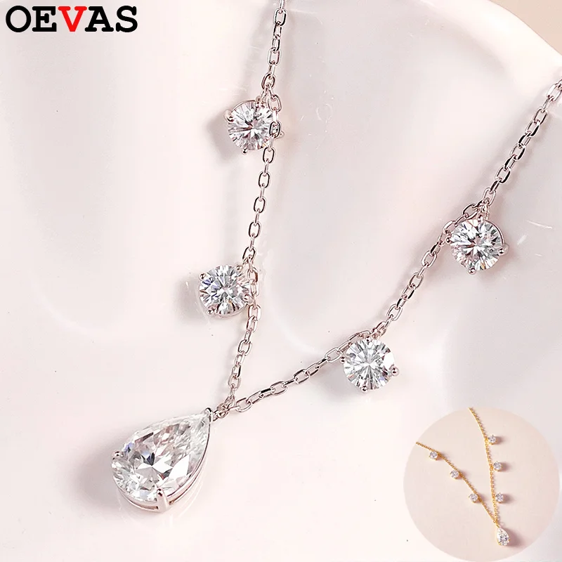 OEVAS Water Drop 2-3CT 100% Real Moissanite Necklace for Women 925 Sterling Silver Plated 18K Wedding Party Luxury Jewelry Gift