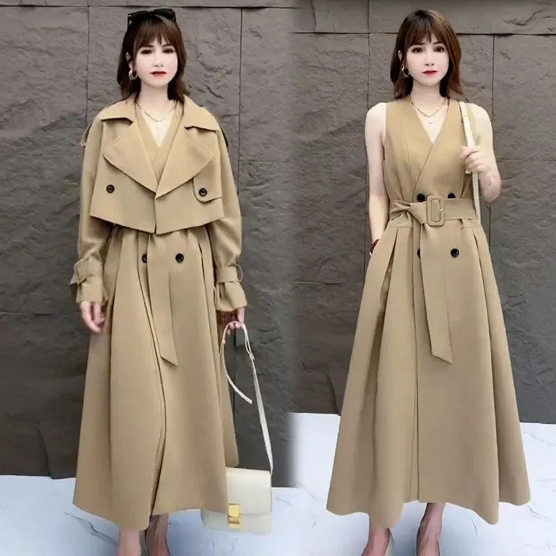 Korean Casual Fashion Dress Women's Spring and Autumn 2023 New Joker Temperament Slim Horse Clip Skirt Two-Piece M1103