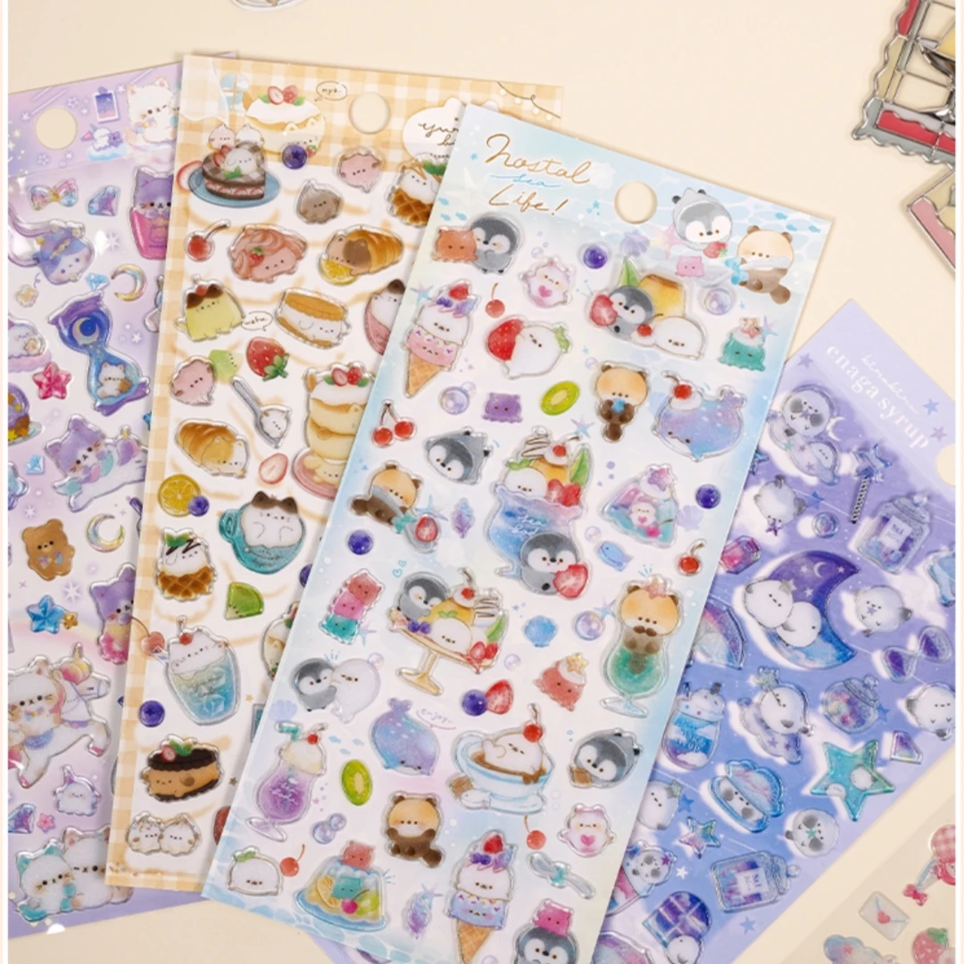 3 pcs Random Cute Candy Color Animals Flash Decor Stickers Scrapbooking Diy Journaling Cute Stationery Diary Sticker Gift Prizes