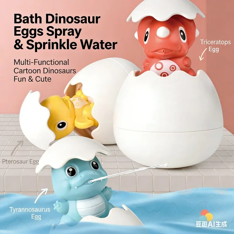 Baby Shower Toys with Water Spray Baby Dinosaurs Floating Dinosaurs in The Bathroom Playing with Eggs Parent-child Interaction