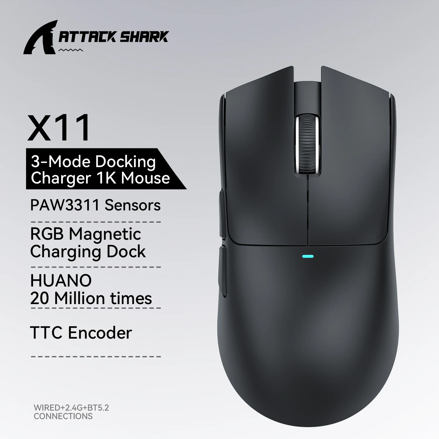Mouse Gaming ATTACK SHARK X11 dan Mouse Nirkabel X11 SE 22000 DPI, Sensor PAW3311, BT/2.4G/Kabel, Ringan 59g, 2000 Klik