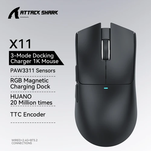 Ratón para juegos ATTACK SHARK X11 y ratón inalámbrico X11 SE 22000 DPI, sensor PAW3311, BT/2,4G/con cable, 59g ligero, clics de 2000W