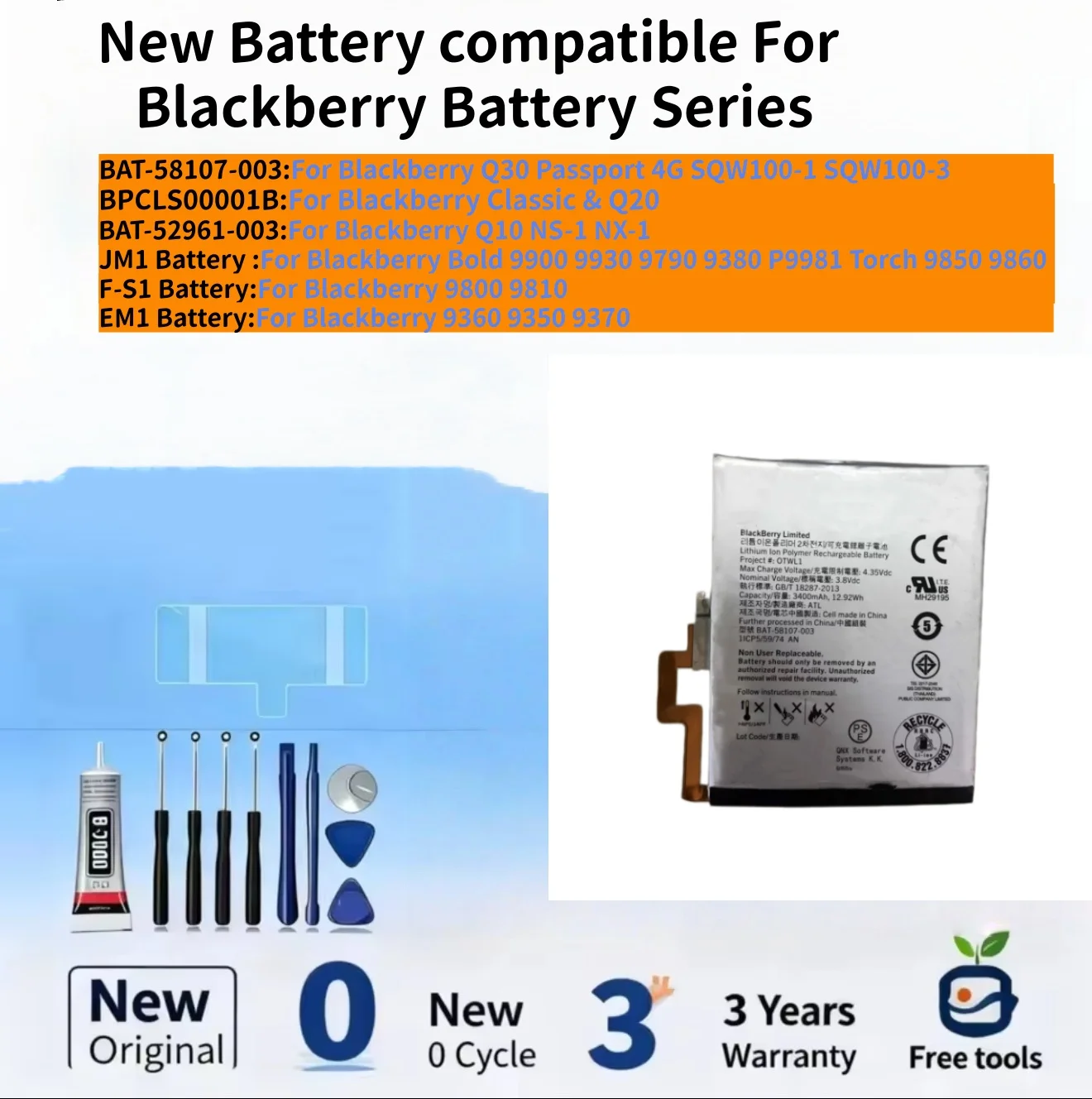 Nueva batería compatible con Blackberry Q30/Classic y Q20/Q10 NS-1 NX-1/JM1/F-S1/EM1, baterías para teléfonos móviles + herramientas gratuitas