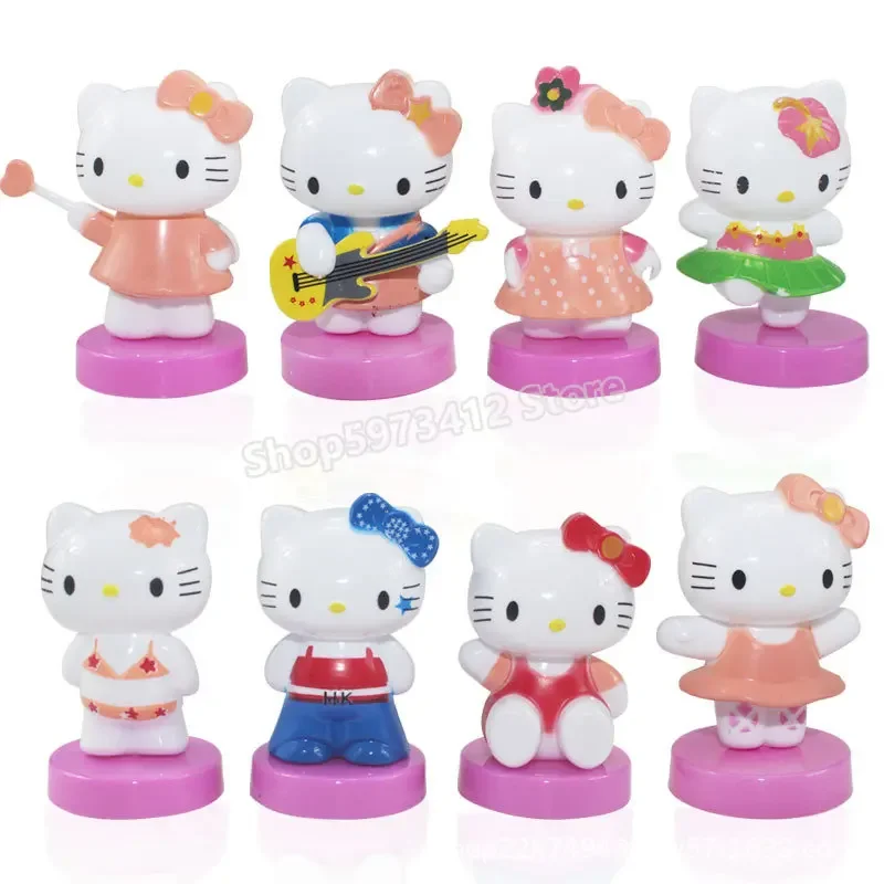 Hallo Kitty Anime Action Figure KT Cat Cake Decoration Cartoon Cute Plastic Toys with Base Girls Room Ornaments Christmas Gift