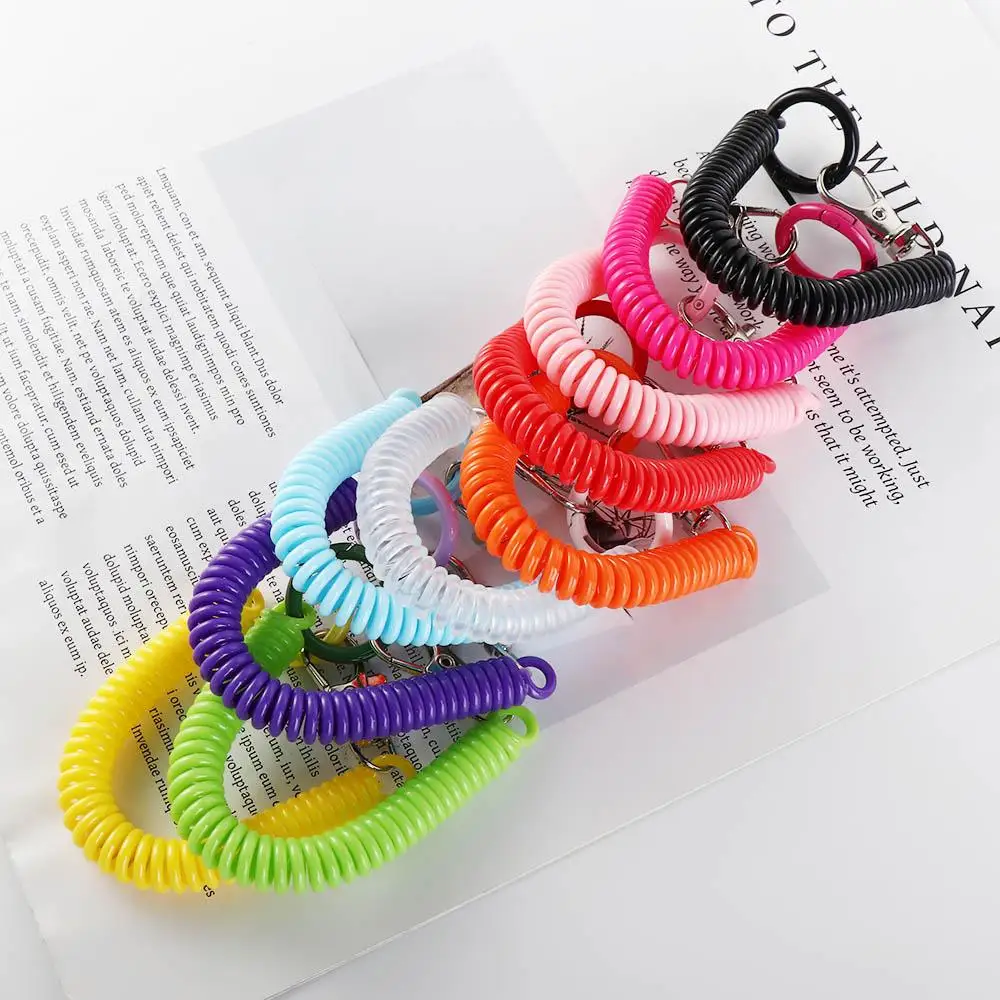 Colorful Spring Hook Swivel Lobster Clasp With Metal Clasp Anti-Lost Hang School Card Stretchy Coil Outdoor Supplies