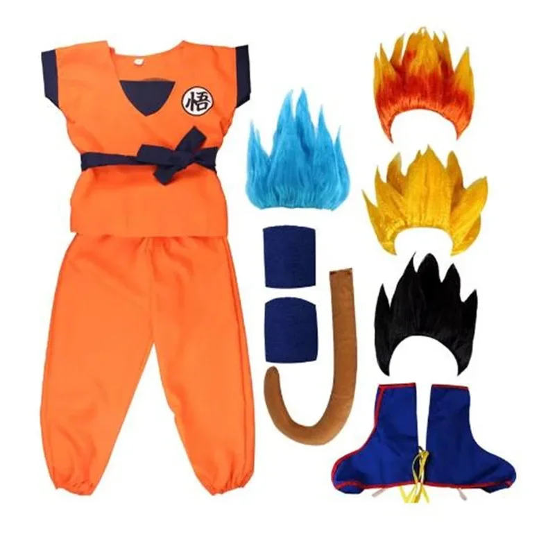 อะนิเมะวันหยุดชุดSon Goku Carnivalอะนิเมะคอสเพลย์เครื่องแต่งกายด้านบน/กางเกง/เข็มขัด/หาง/Wrister/วิกผมสําหรับเด็กผู้ใหญ่