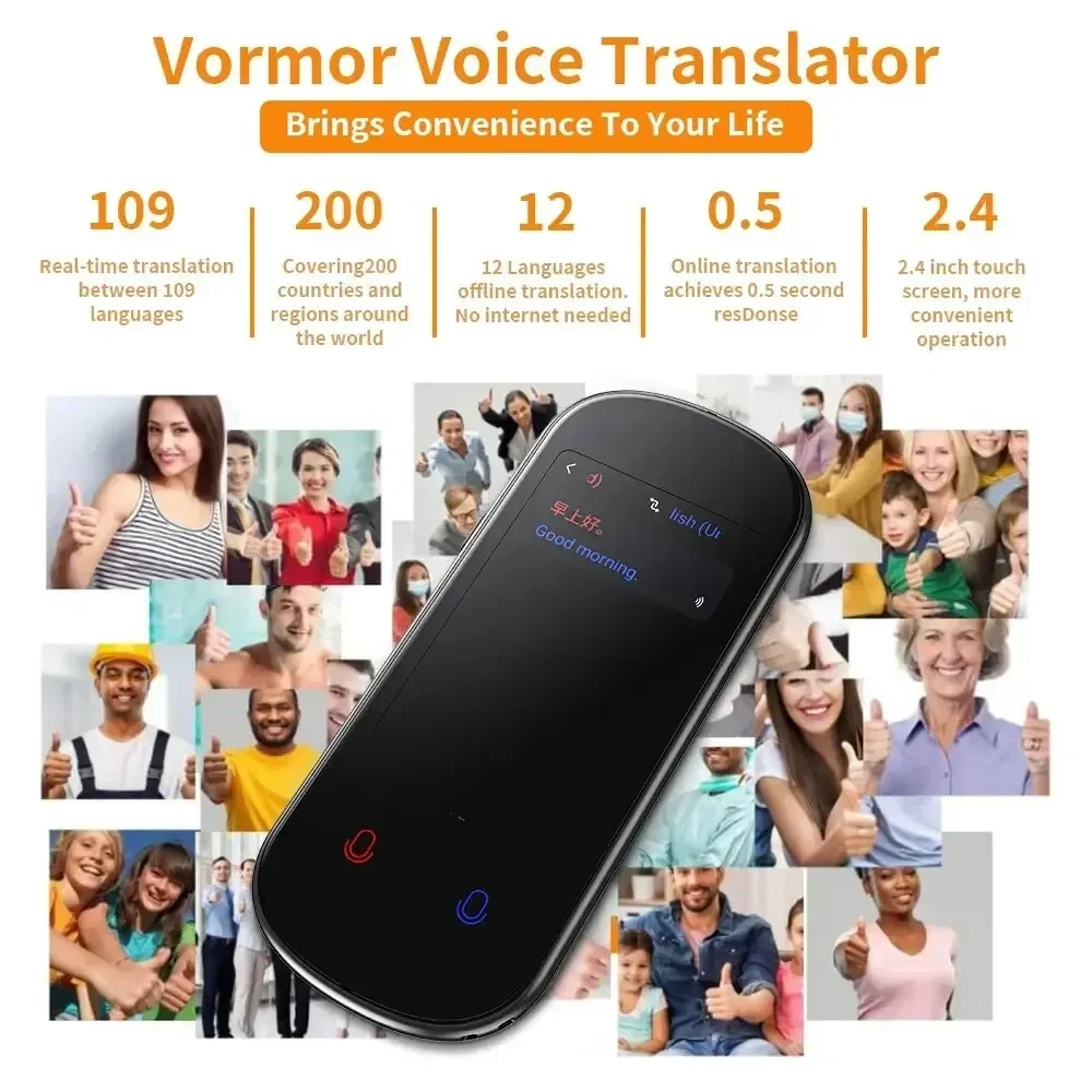 2024 New Smart Translator Voice Multi 138 Languages Portable Support WiFi Full 3D Touch Screen Photo Offline Record Translation