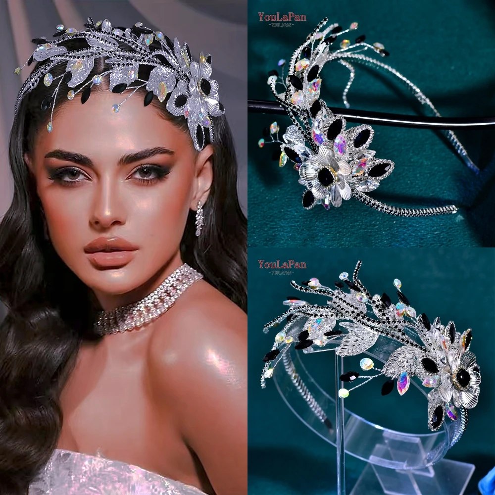 

YouLaPan Bridal Headband Alloy Flower Hairband for Woman Wedding Hair Accessories Rhinestone Head Hoop Bride Headpiece HP865