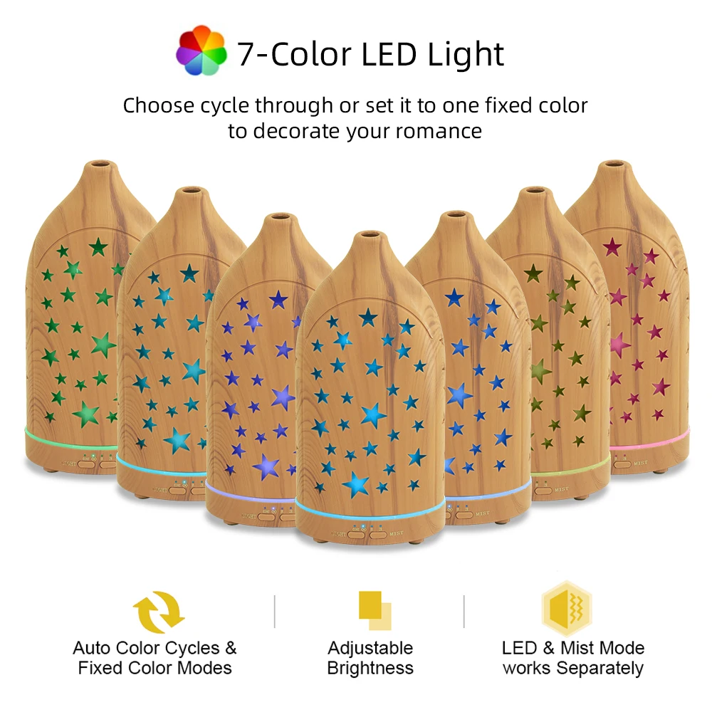 7-Color LED Night Light Ultrasonic Humidifier Aromatherapy Diffuser with Auto Shut off 3-in-1 Home Office Essential Oil Diffuser