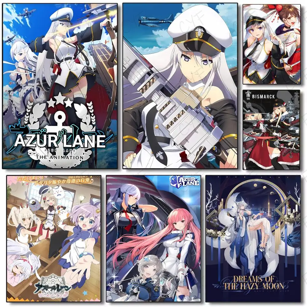 Strategic Naval Game A-Azur Lane Poster Painting Wall Art Mural for Living Room Home Decor and Gifts