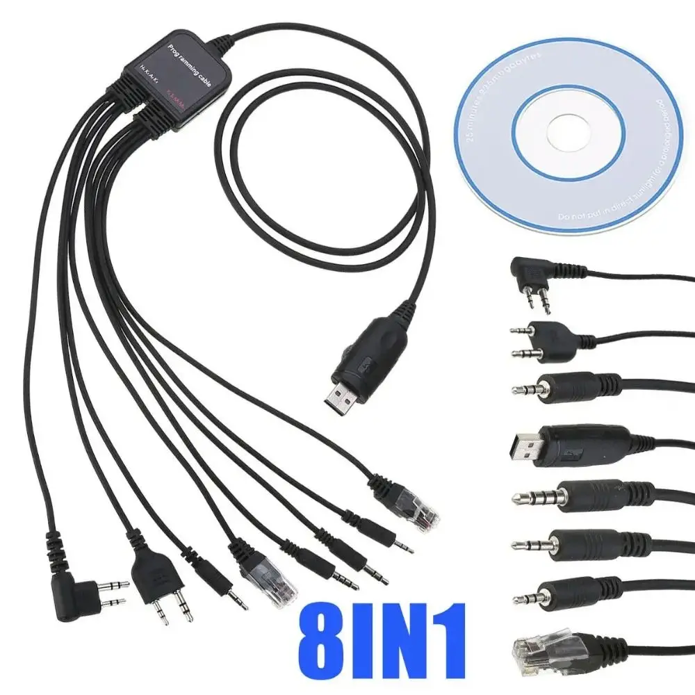 

ABS 8 in 1 USB Programming Cable with CD Multifunction 8 in 1 Walkie Talkie Connector Wire Corrosion-Resistant USB K-type