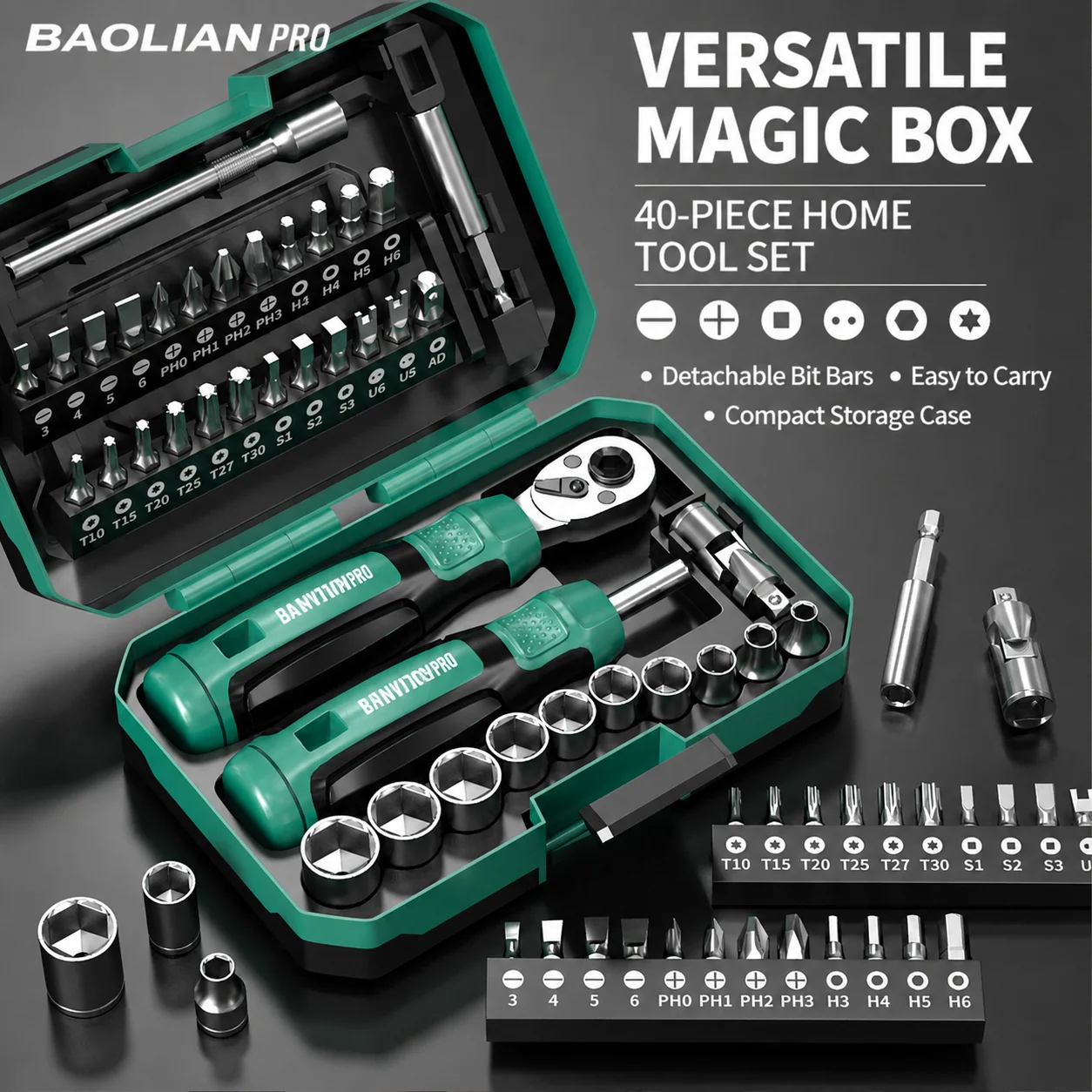 

40 in 1 Bike Motorcycle Repair Tool Kit Ratchet Socket Wrench Screwdriver Bit Set Automotive Maintenance Tool Set