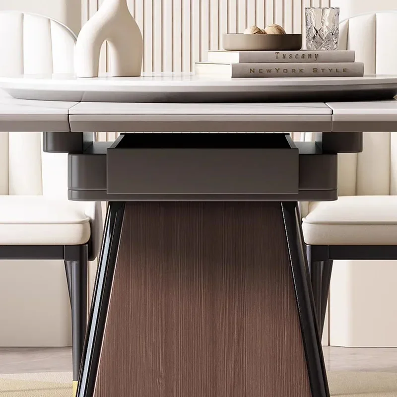 

Round Dinning Table Extended Dining Tables Sets Luxury Coffee Stainless Steel Kitchen Furniture Mesa Plegable High Marble Bar