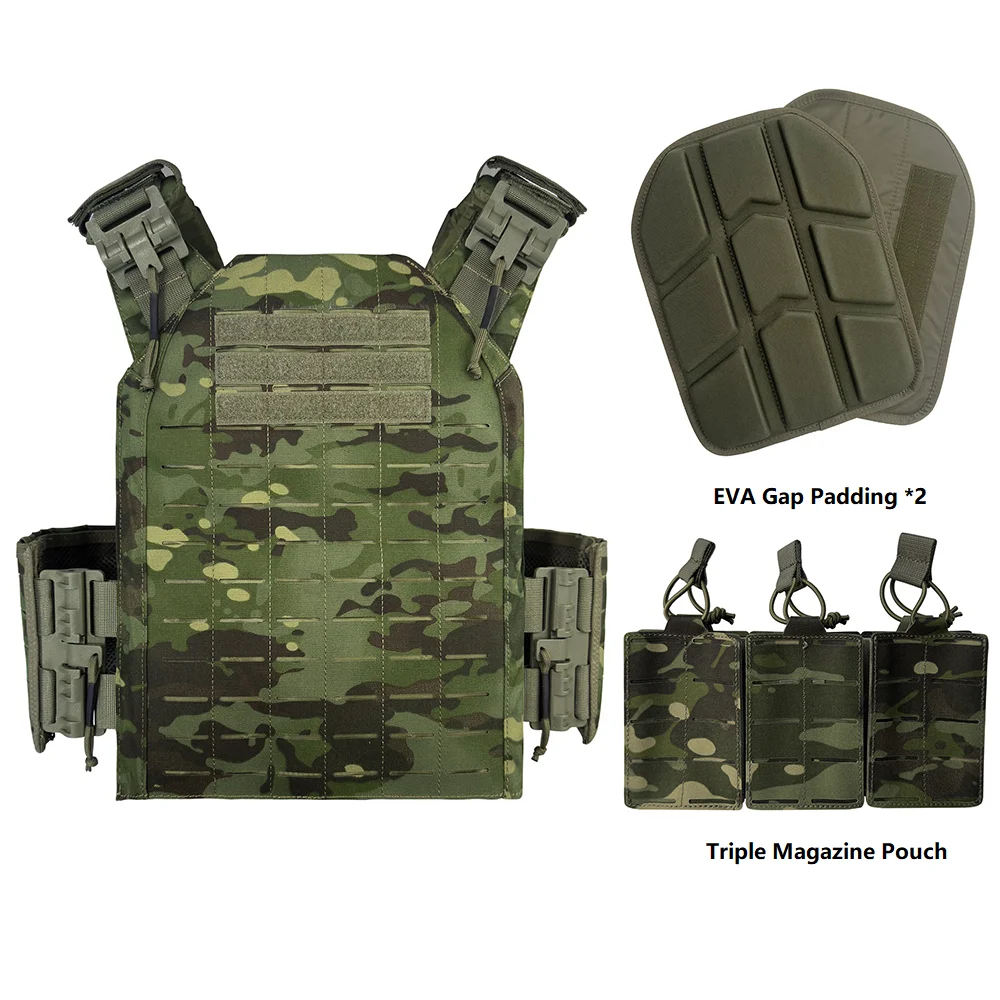 1000D Nylon Laser Cutting Modular tactical vest with EVA gap padding and Triple mag Pouch