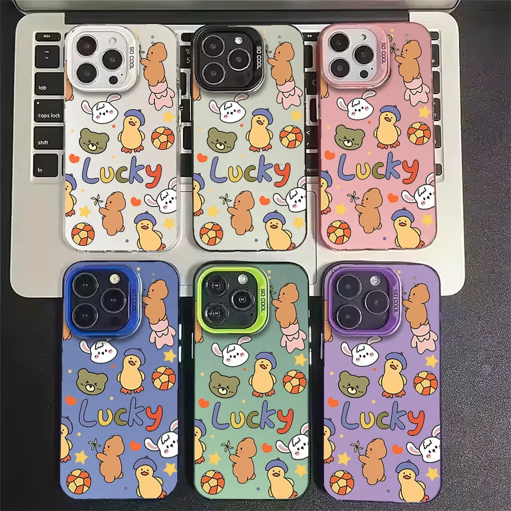 Cartoon Fun Party Cute Animal Paradise Lucky Phone Case for IPhone 12 11 13 14 15 16 Max Pro Plus Laser Cover