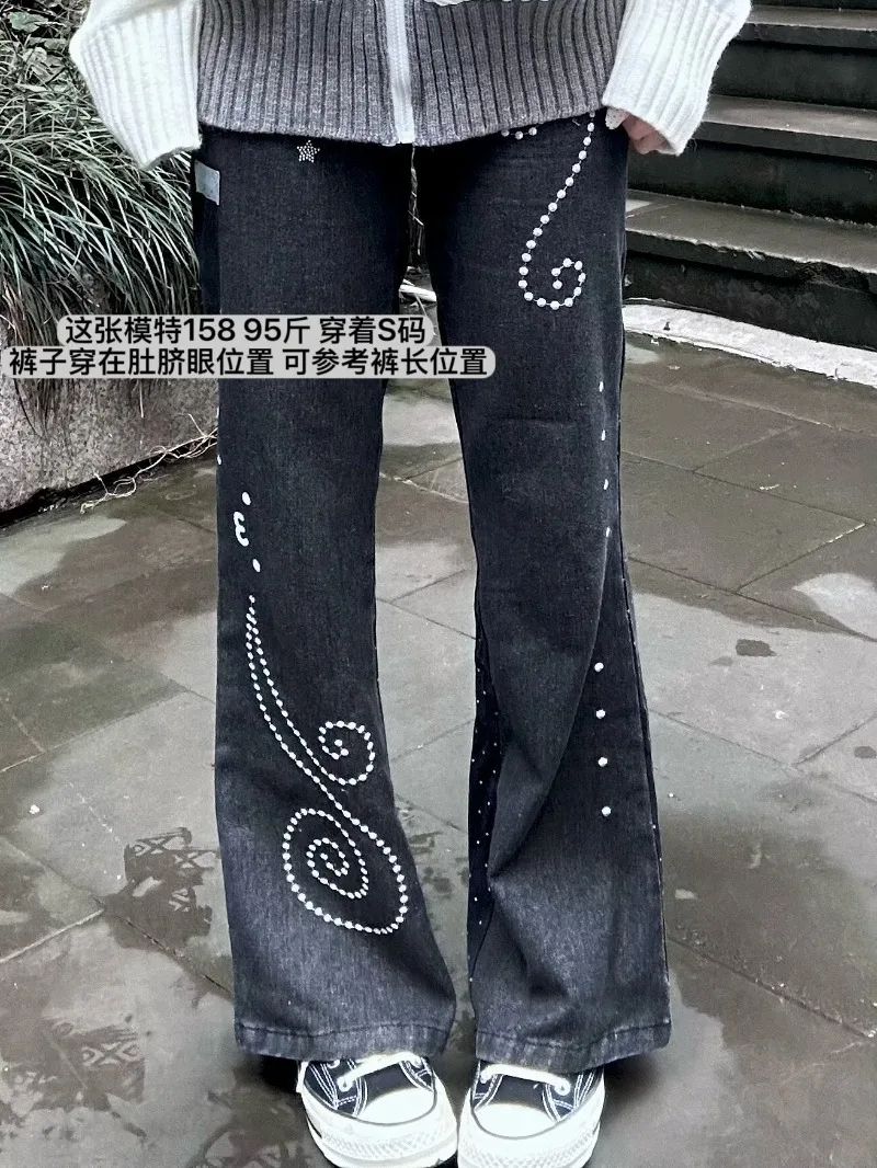 Japanese Rojita Style Original Music Note Polka Dot Flared Pants Heavy Embroidery Slim Fit Long Trousers Kawaii Clothes Female